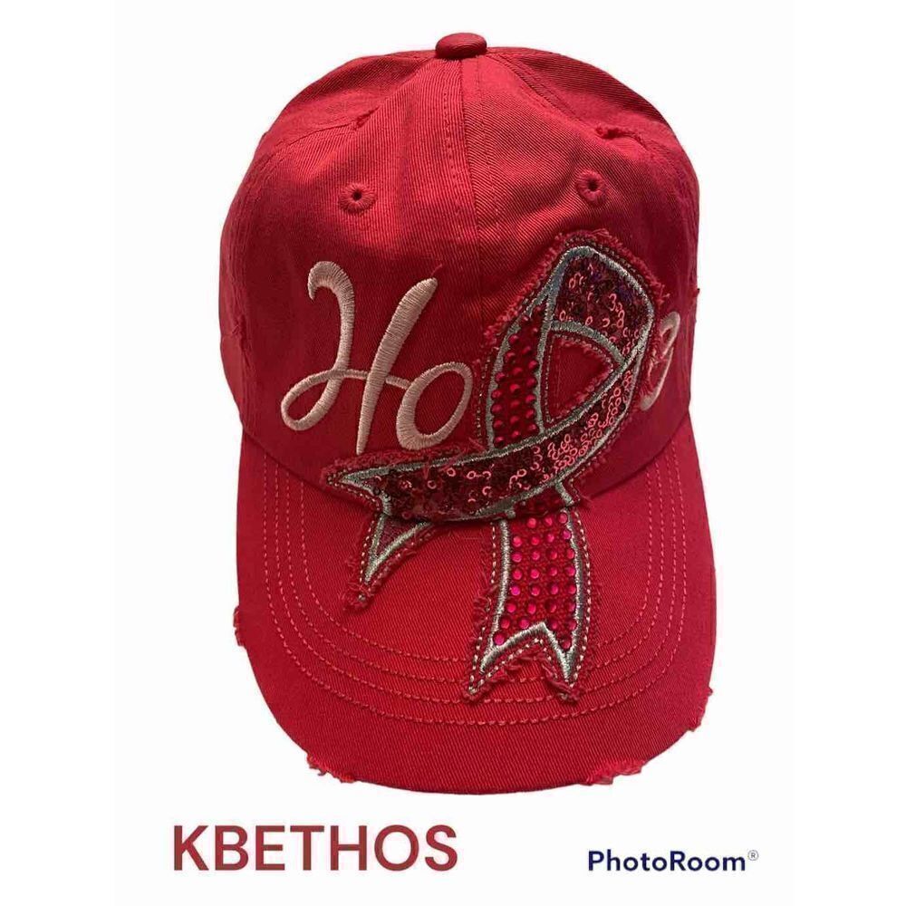 NWT KBETHOS OS Woman’s Pink Factory Distressed Cancer Awareness Cap